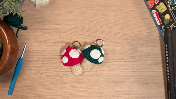 Crochet mushroom keychains